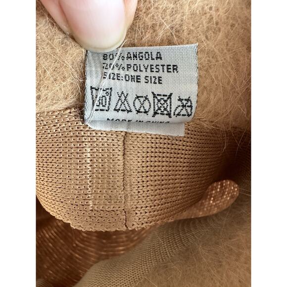 Y2K CC Cheveux Angora Bucket Hat Wide Brim Tan Womens One Size Fur Streetwear - Picture 3 of 3